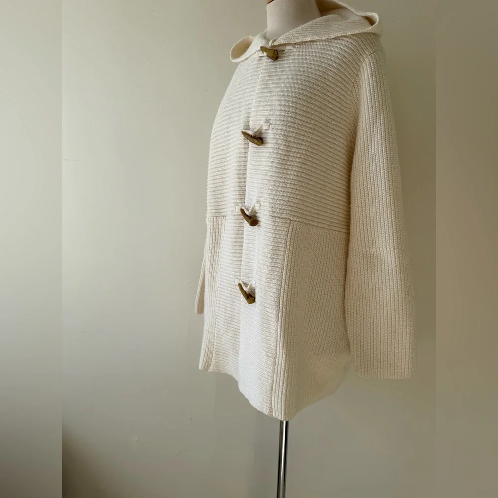 Chaps Ralph Lauren Toggle Knit Cardigan Sweater XL Cream Hooded Cottage Cozy - Picture 5 of 10